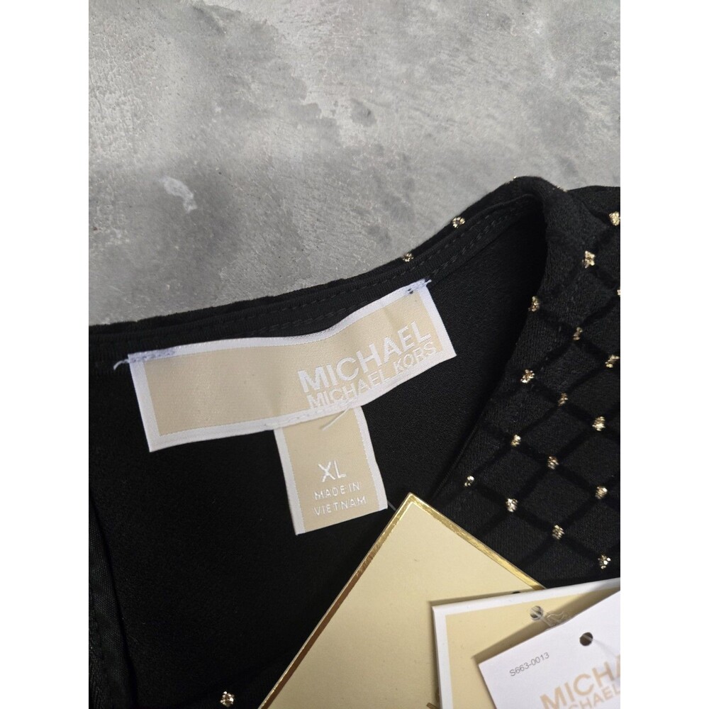 Michael Kors Womens Embellished Drop-Waist Dress Black Gold Sparkles NWT New - Picture 7 of 13